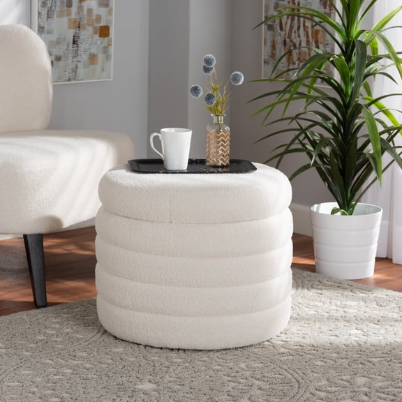 Baxton Studio Tabitha Modern and Contemporary Ivory Boucle Upholstered Storage Ottoman
