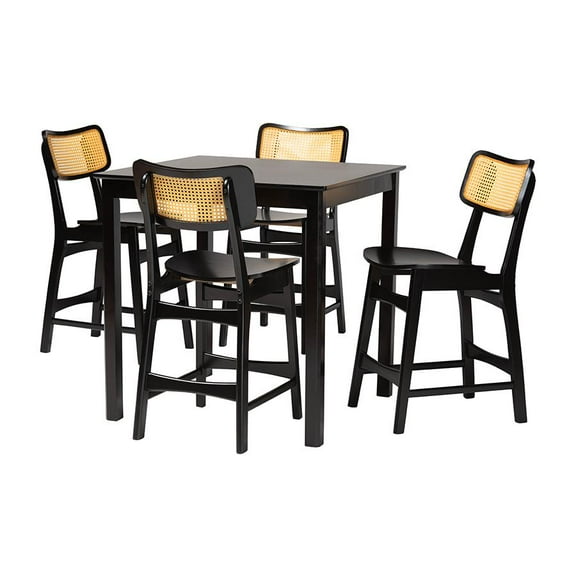 Baxton Studio Tafari Mid-Century Modern Dark Brown Finished Wood and Rattan Pub Set