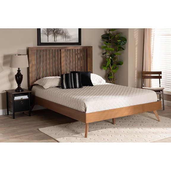 Baxton Studio Takeo Mid-Century Modern Transitional Ash Walnut Finished Wood Full Size Platform Bed