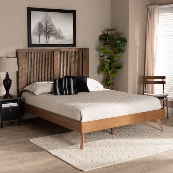 Baxton Studio Takeo Mid-Century Wood Platform Bed, Queen, Ash Walnut