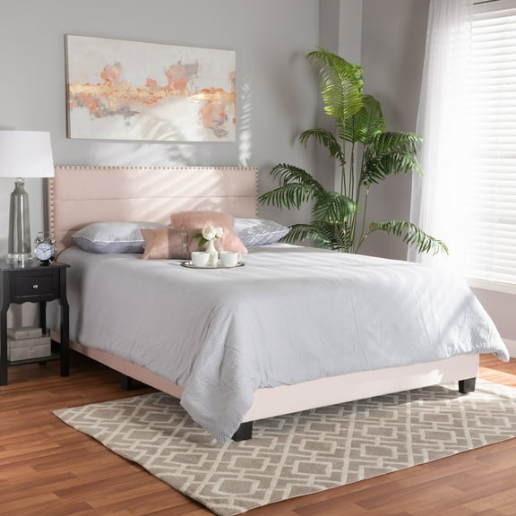 Baxton Studio Tamira Contemporary/Modern Velvet Tufted Panel Bed, Full, Light Pink/Black