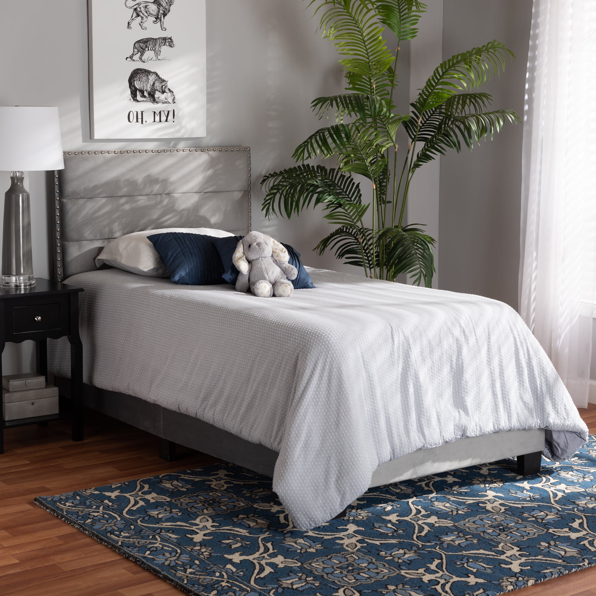 Baxton Studio Tamira Contemporary/Modern Velvet Tufted Panel Bed, Twin, Grey/Black
