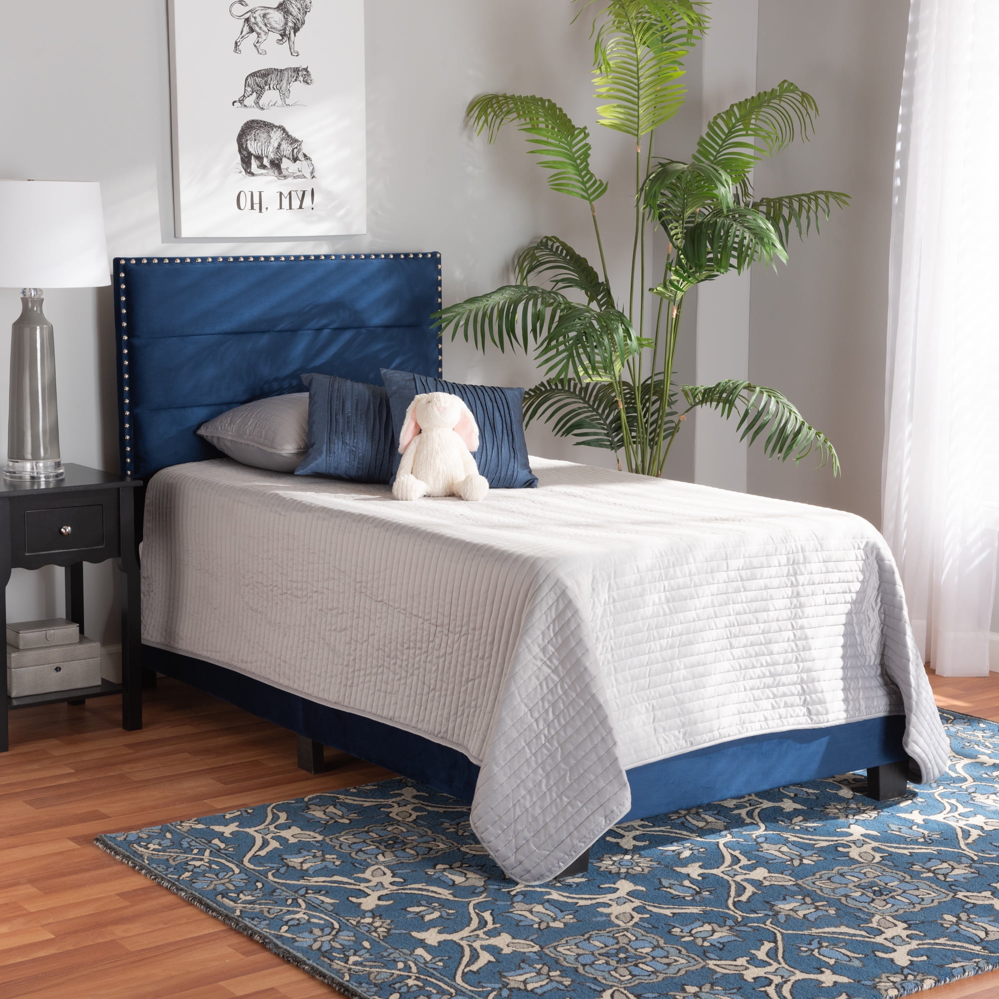 Baxton Studio Tamira Contemporary/Modern Velvet Tufted Panel Bed, Twin, Navy Blue/Black