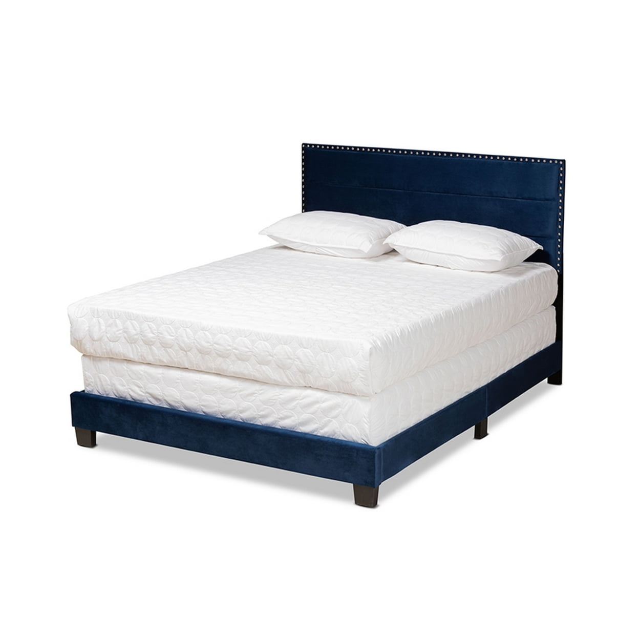 Tamira Queen Navy Velvet Upholstered Bed with Tufted Headboard
