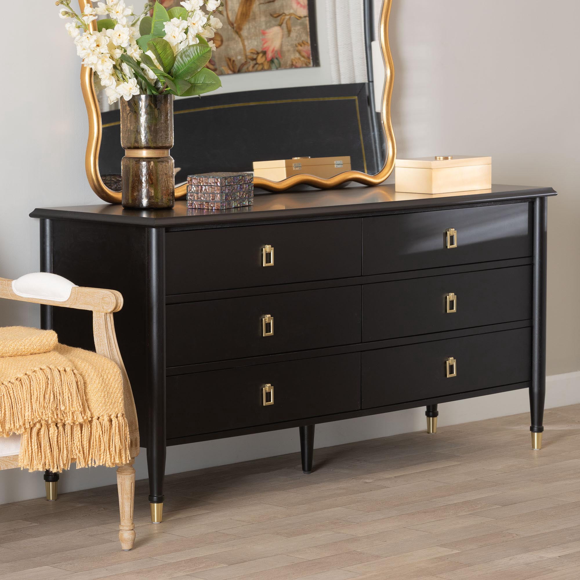 Baxton Studio Tamra Art-Deco Dresser, 6-Drawer, Black