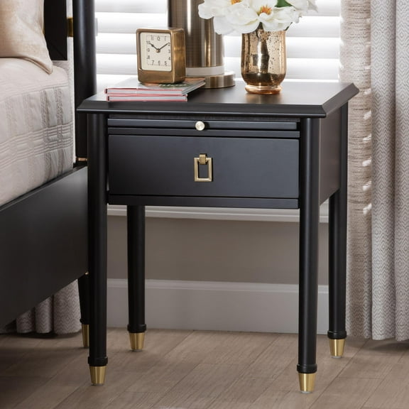Baxton Studio Tamra Art-Deco Nightstand, 1-Drawer, Black