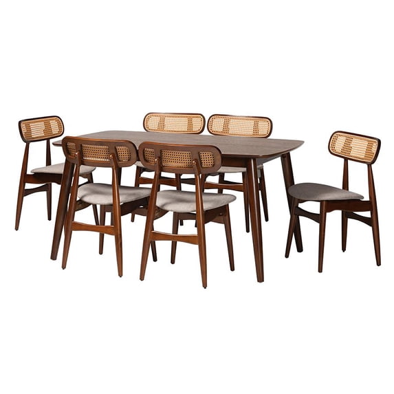 Baxton Studio Tarana Grey Fabric and Walnut Brown Wood 7-Piece Dining Set