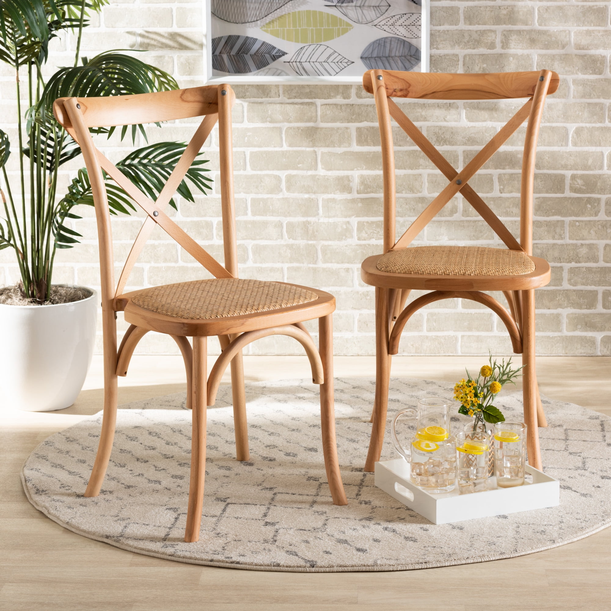 Baxton Studio Tartan Dining Chair, Set of 2, Natural Brown