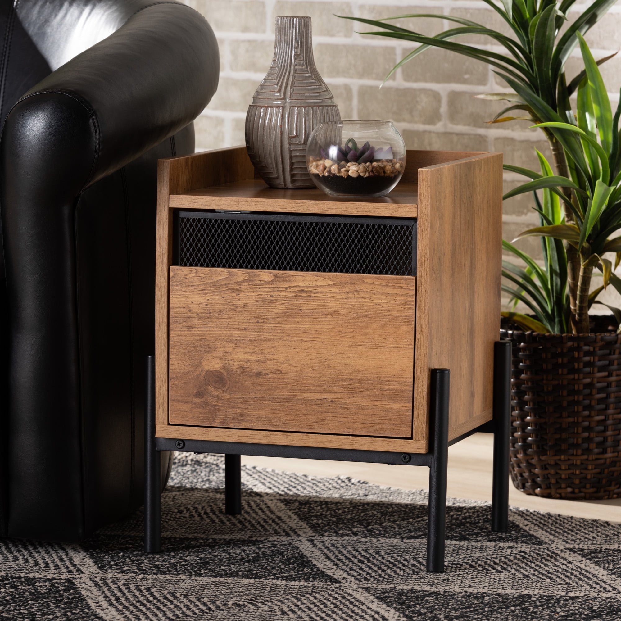 Baxton Studio Tasman Rattan End Table, Brown