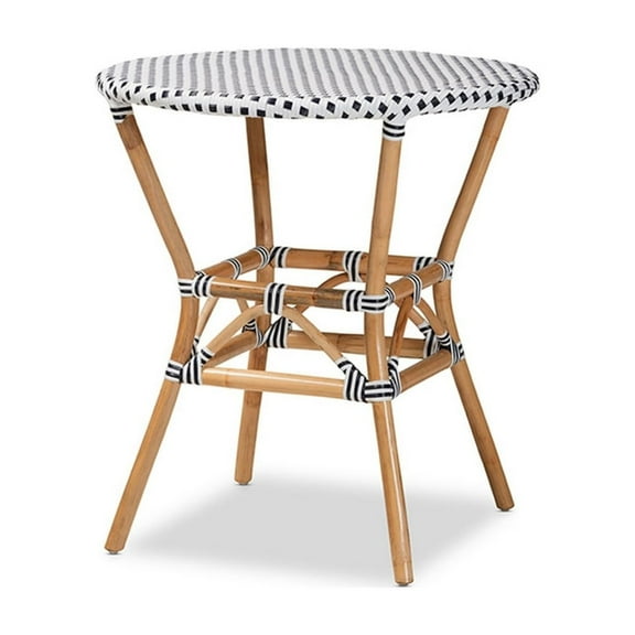 Baxton Studio Tavor Classic French Black and White Weaving and Natural Brown Rattan Dining Table