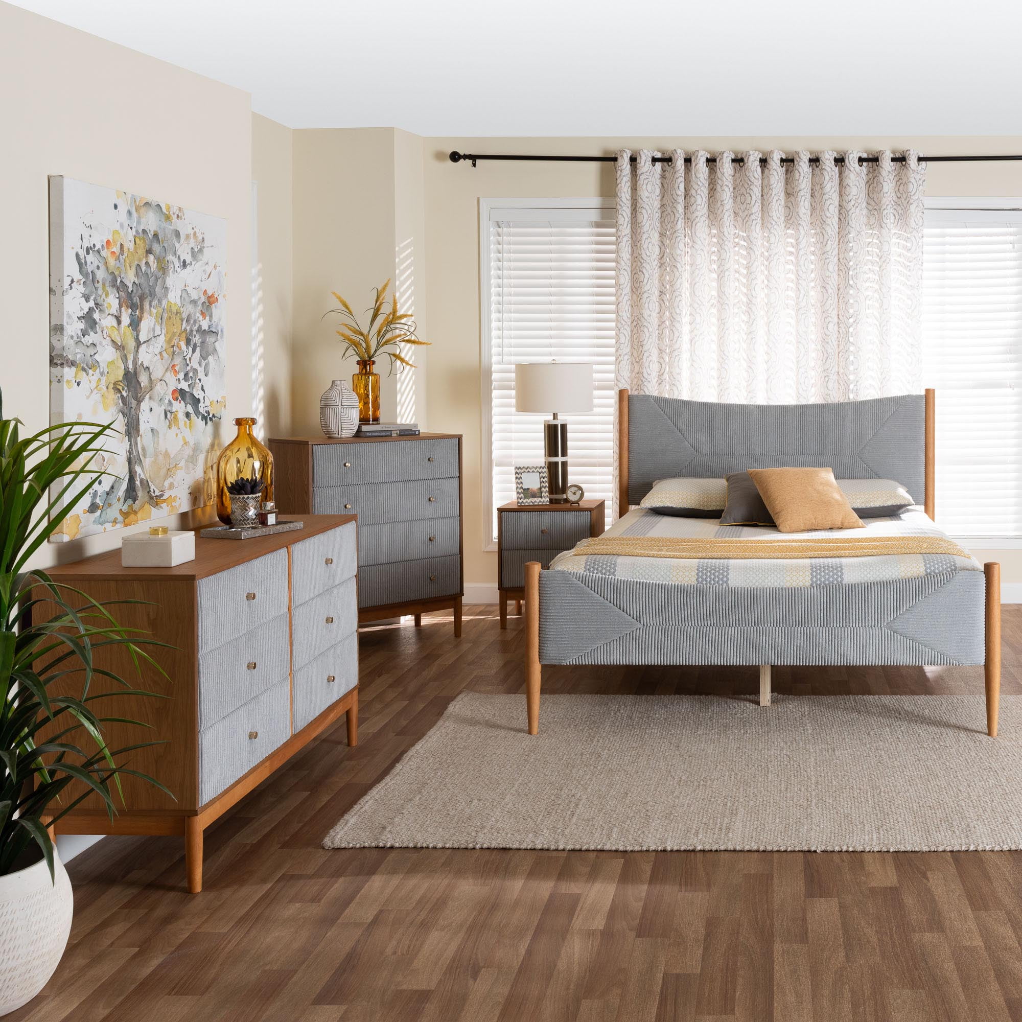 Baxton Studio Taylin Mid-Century Bedroom Set, Queen, Grey