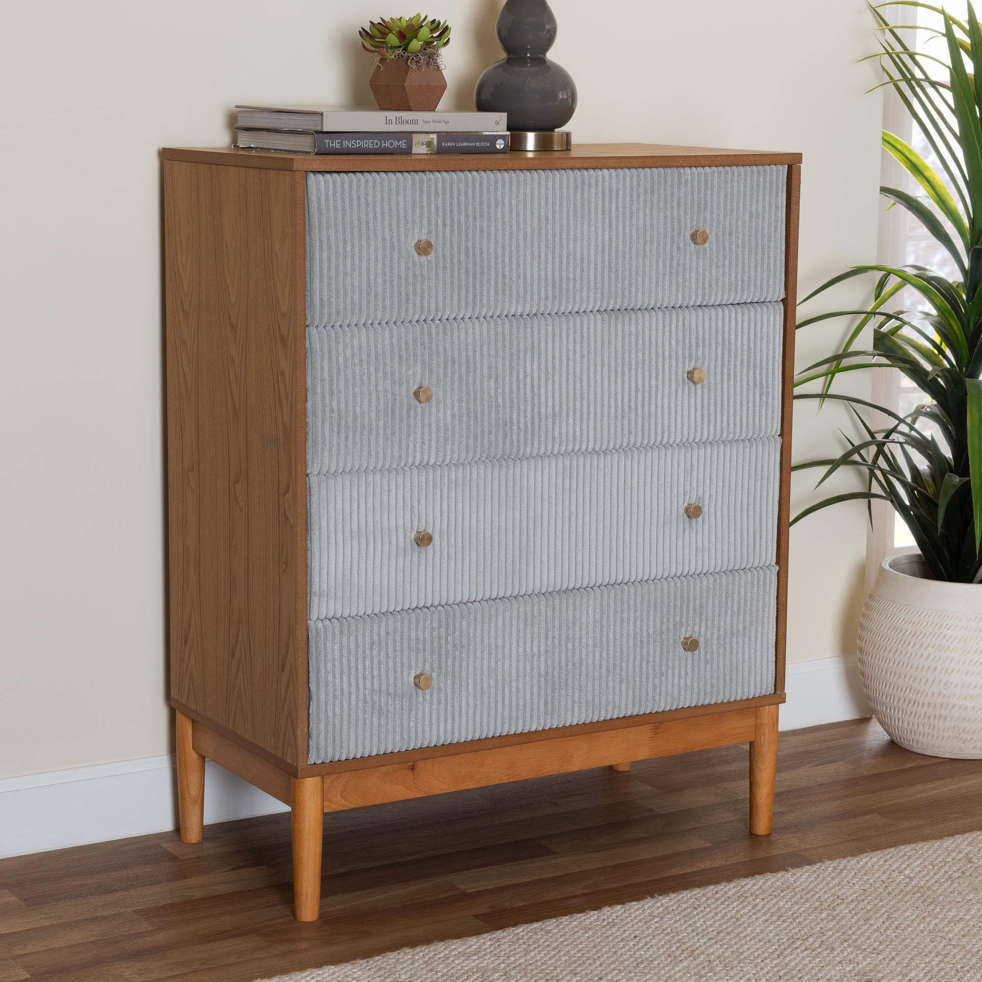 Baxton Studio Taylin Mid-Century Chest, 4-Drawer, Grey