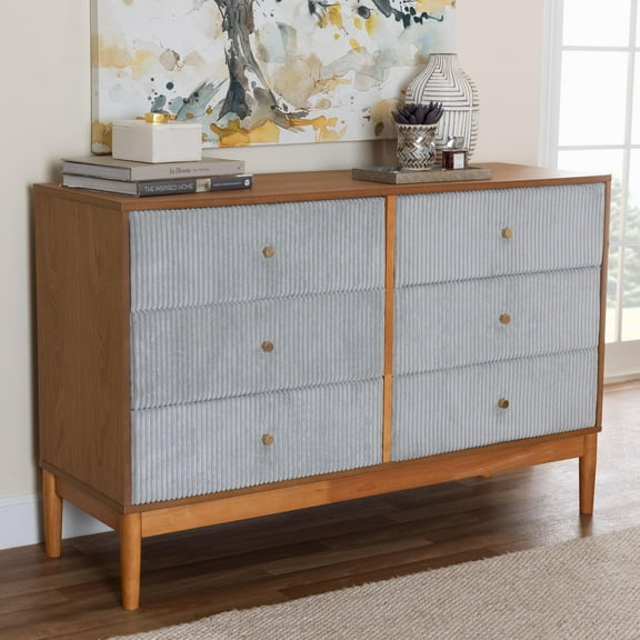 Baxton Studio Taylin Mid-Century Dresser, 6-Drawer, Grey