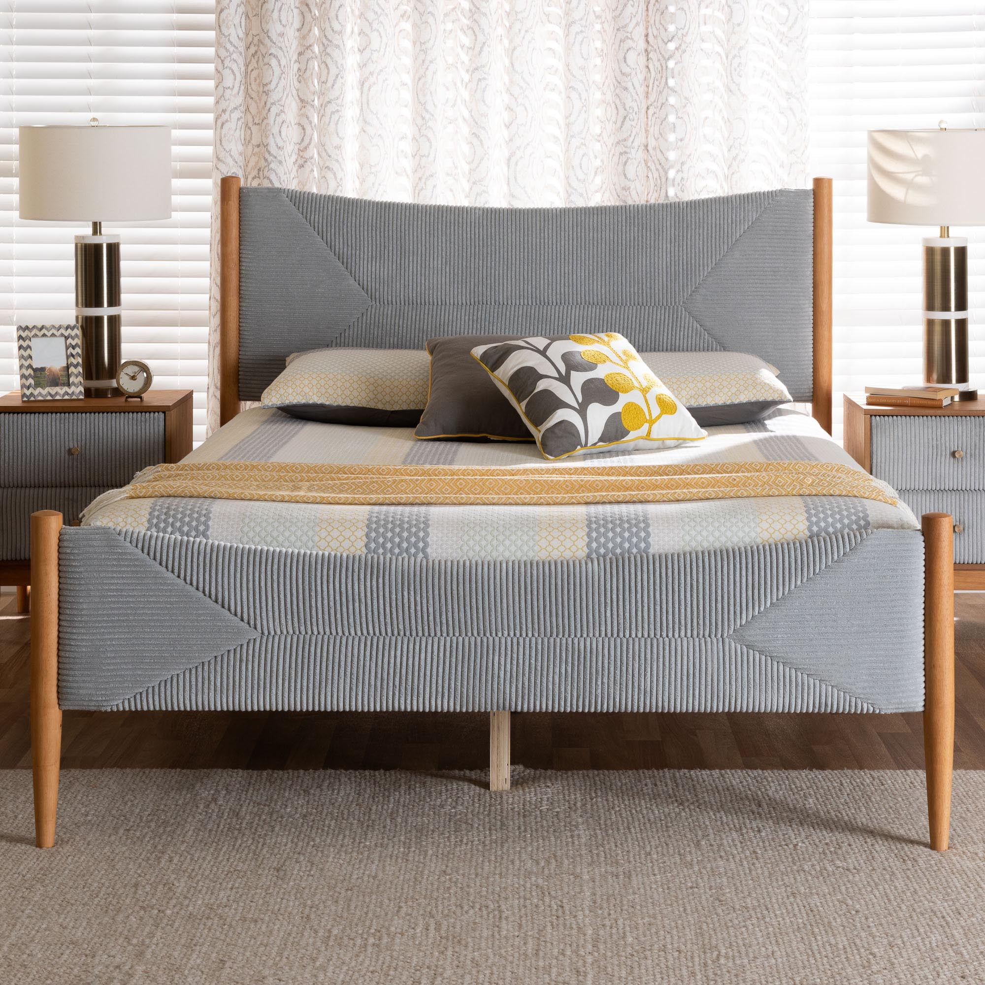 Baxton Studio Taylin Mid-Century Platform Bed, Queen, Grey