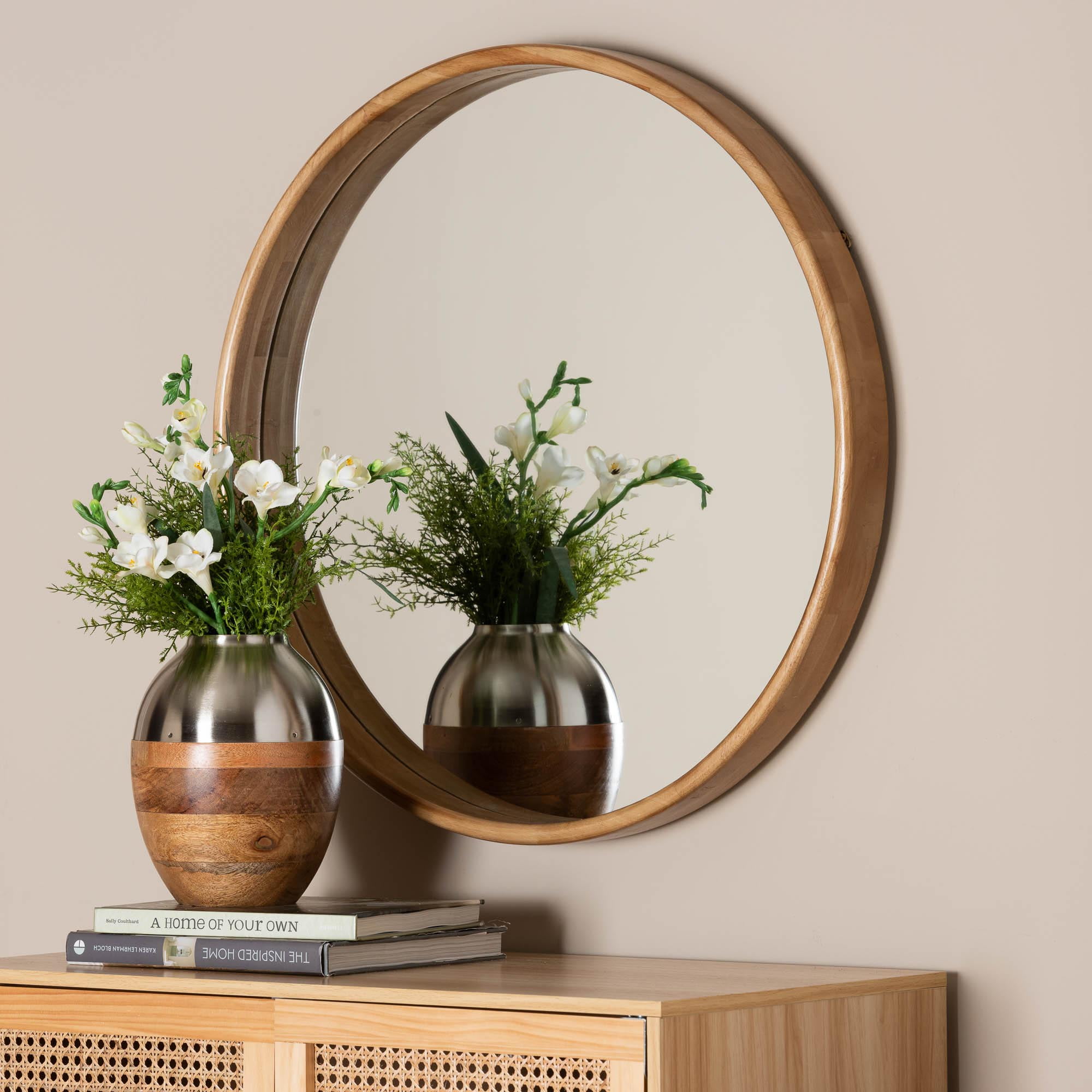 Baxton Studio Tazara Japandi Accent Mirror Natural Brown Rubberwood ...
