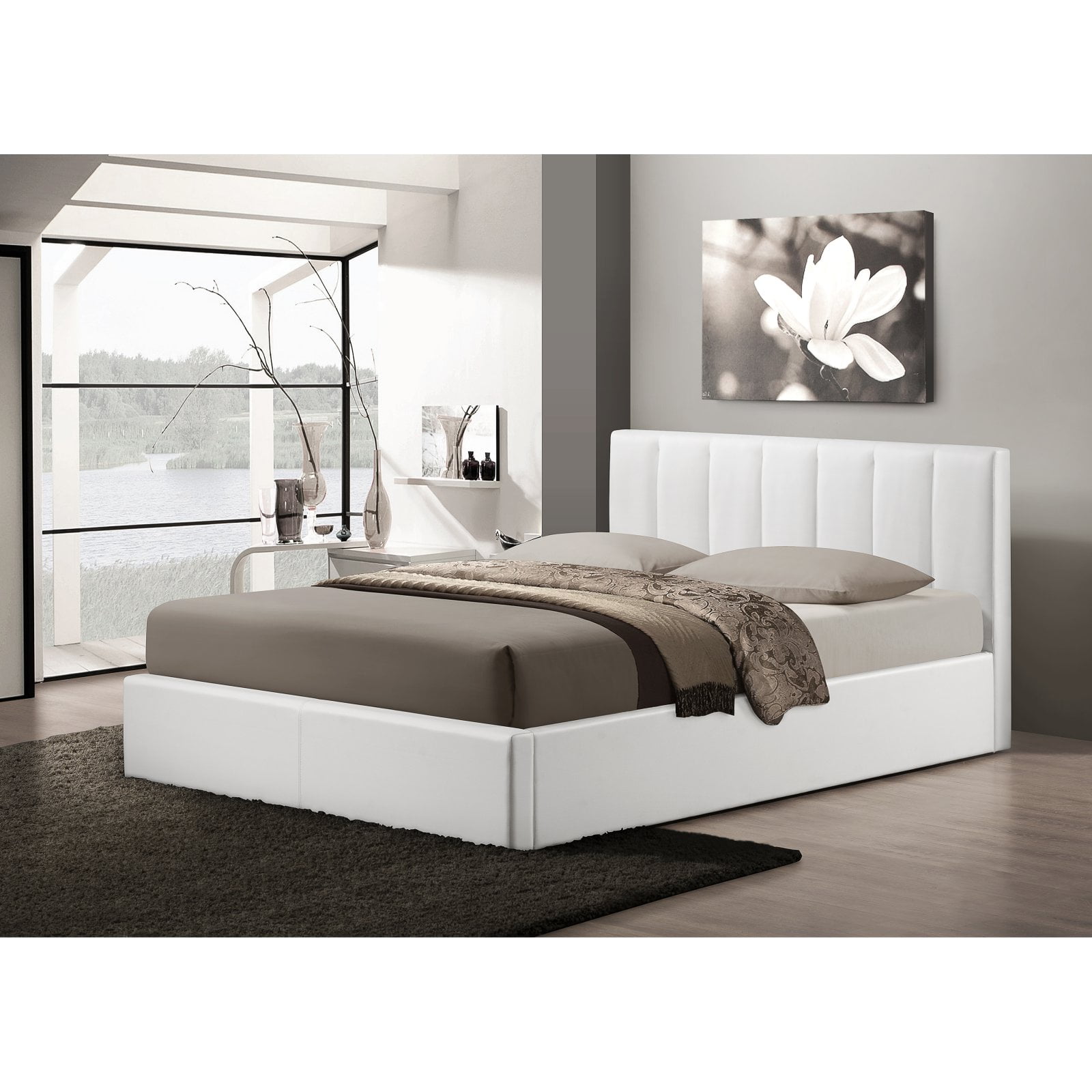 White Faux Leather Upholstered Queen Bed with Storage