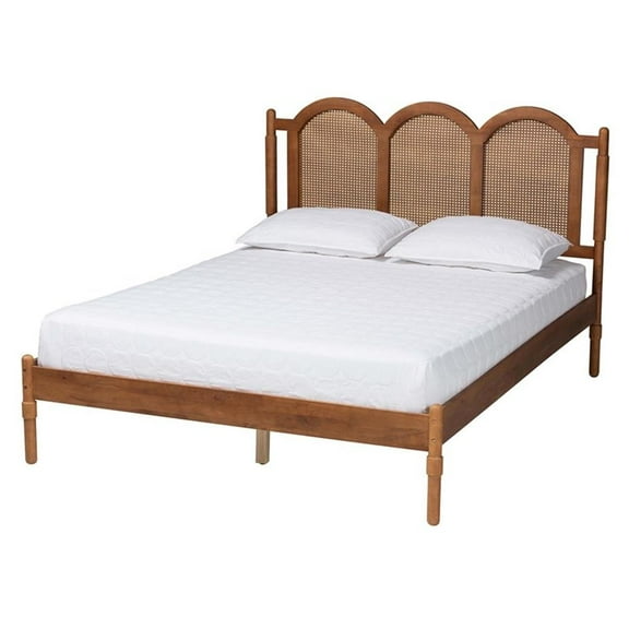 Baxton Studio Thatcher Brown Wood Queen Size Platform Bed with Woven Rattan
