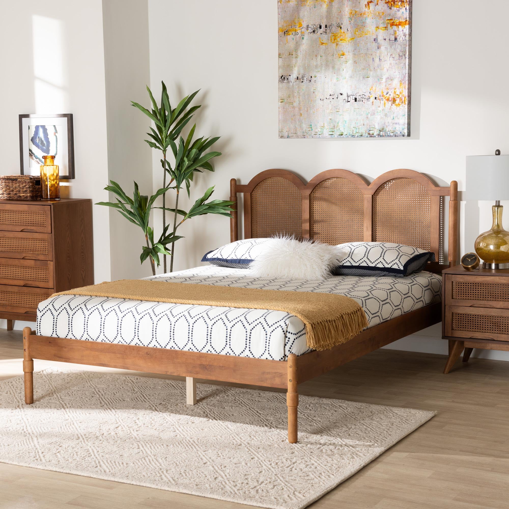 Baxton Studio Thatcher Mid-Century Platform Bed, Queen, Walnut Brown