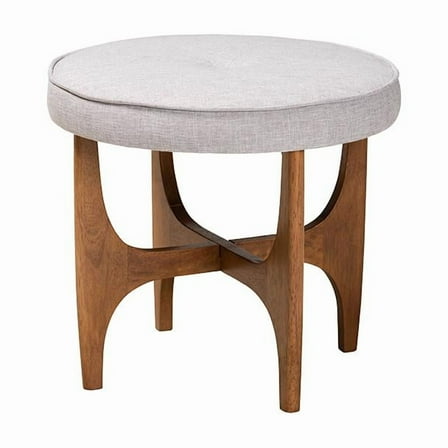 Baxton Studio Theo Gray Beige Fabric and Walnut Brown Wood Ottoman Footstool