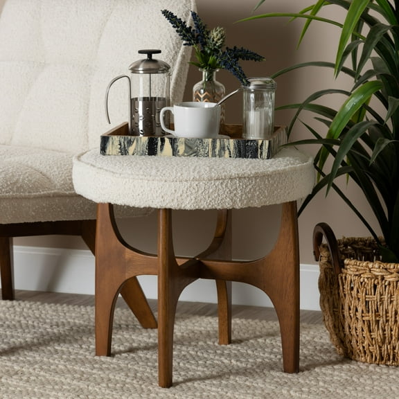 Baxton Studio Theo Japandi Cream Boucle Fabric and Walnut Brown Finished Rubberwood Ottoman Footstool