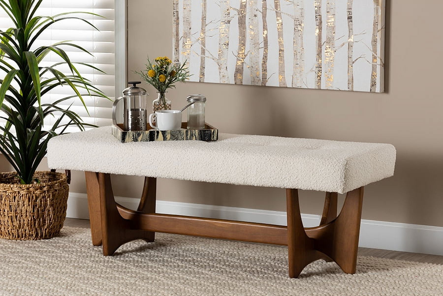 Baxton Studio Theo Japandi Cream Boucle Fabric and Walnut Brown