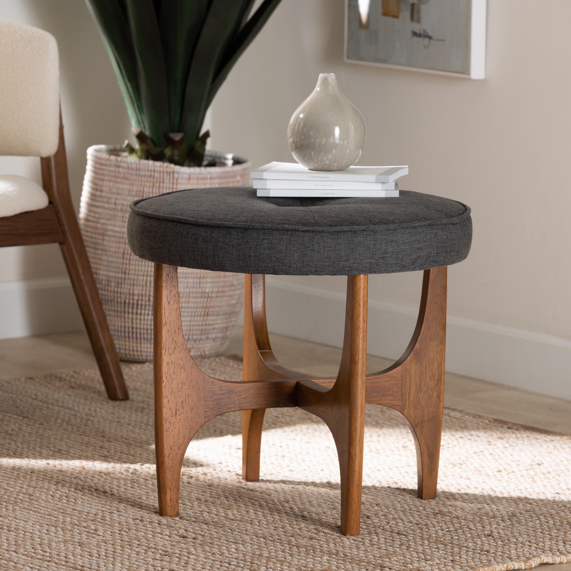 Baxton Studio Theo Japandi Greyish Beige Fabric and Walnut Baxton Studio Theo Japandi Greyish Beige Fabric and Walnut