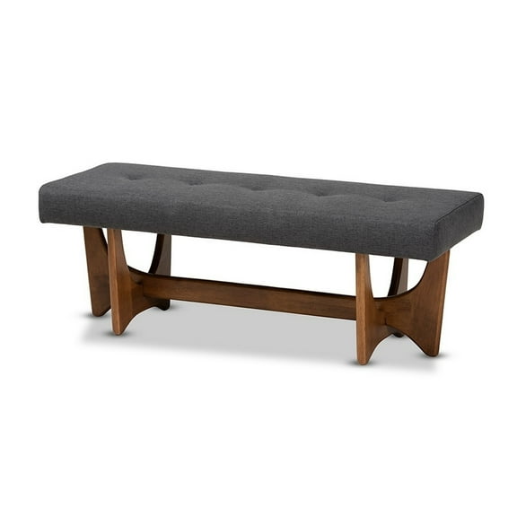 Baxton Studio Theo Mid-Century Modern Dark Grey Fabric Upholstered Walnut Finished Bench