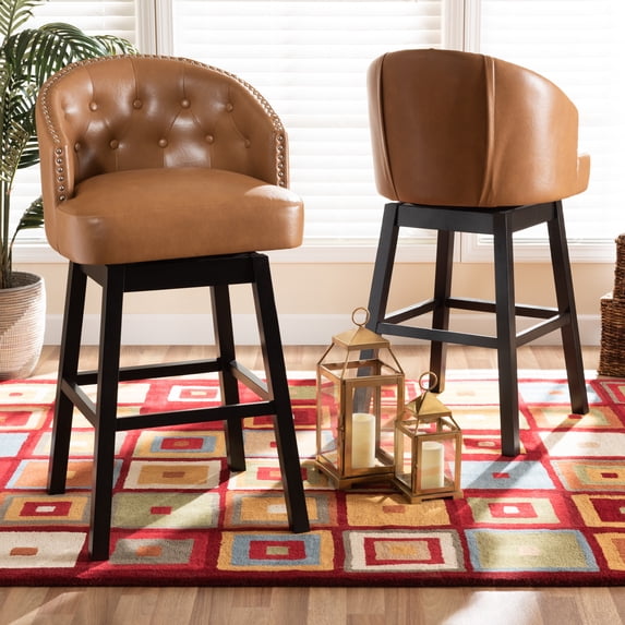 Baxton Studio Theron Bar Stool with Swivel, Tan, Set of 2