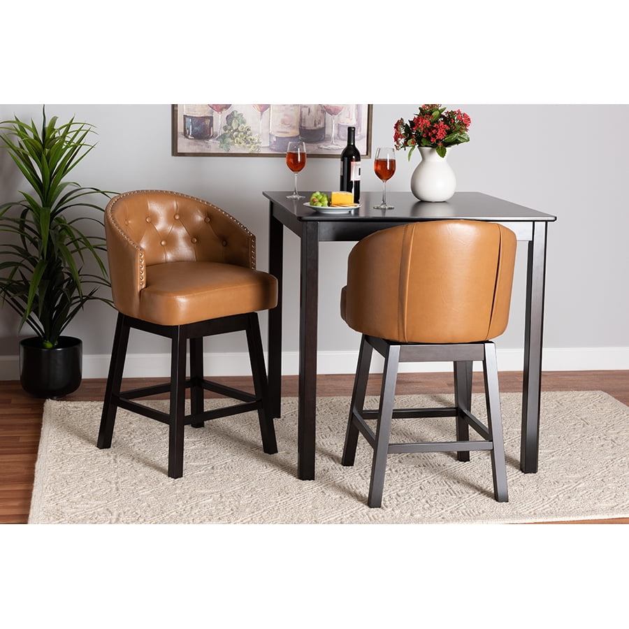 Theron Tan Faux Leather and Espresso Wood Swivel Counter Stool Set