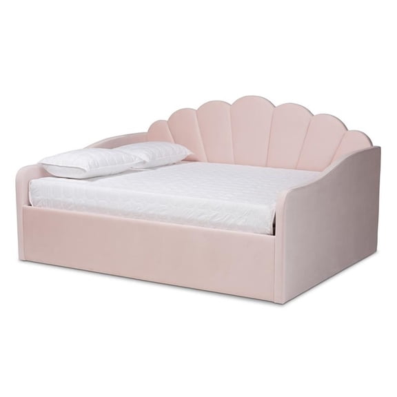 Baxton Studio Timila Light Pink Velvet Fabric Upholstered Queen Size Daybed