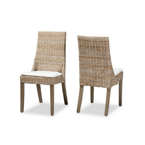 Baxton Studio Toby Modern Bohemian Grey Rattan 2-Piece Dining Chair Set