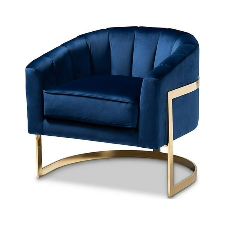 Baxton Studio Tomasso Glam Royal Blue Velvet Fabric Upholstered Gold Finished Lounge Chair