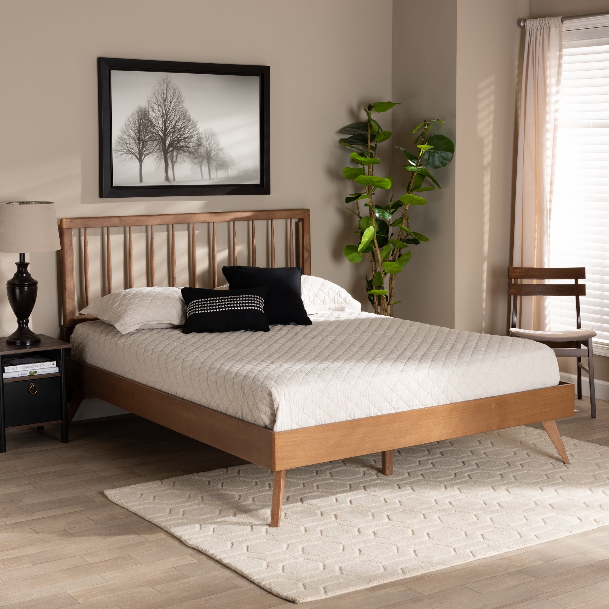 Baxton Studio Toru Mid-Century Wood Platform Bed, Queen, Ash Walnut