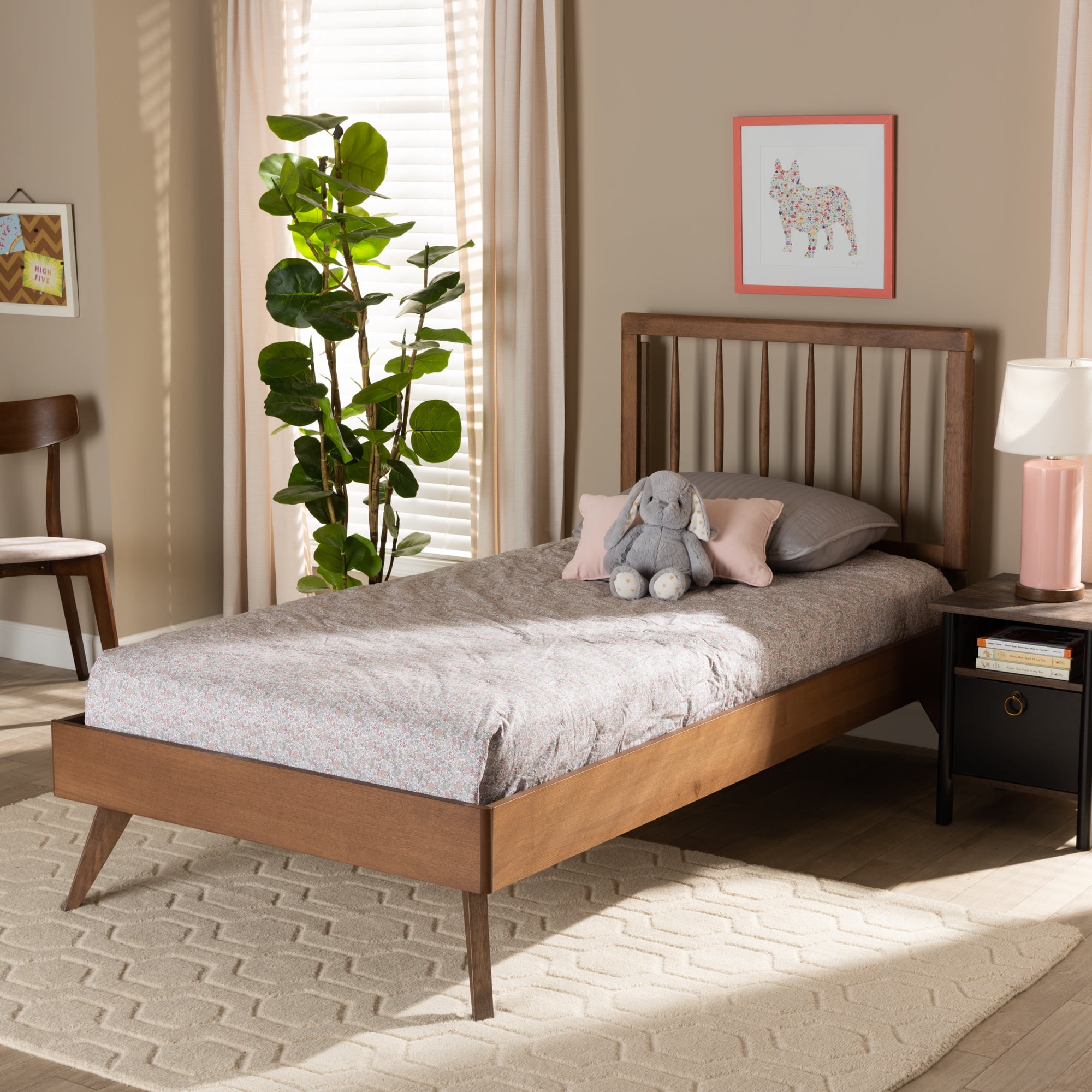 Baxton Studio Toru Mid-Century Wood Platform Bed, Twin, Ash Walnut