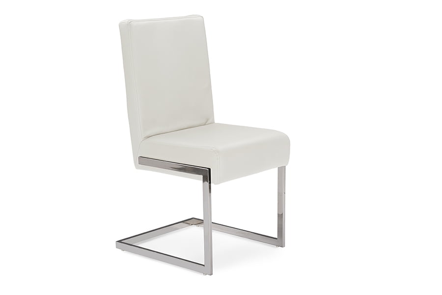 Set of 2 White Faux Leather and Stainless Steel Dining Chairs