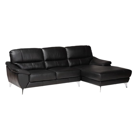 Baxton Studio Townsend Black Leather Sectional Sofa with Right Facing Chaise