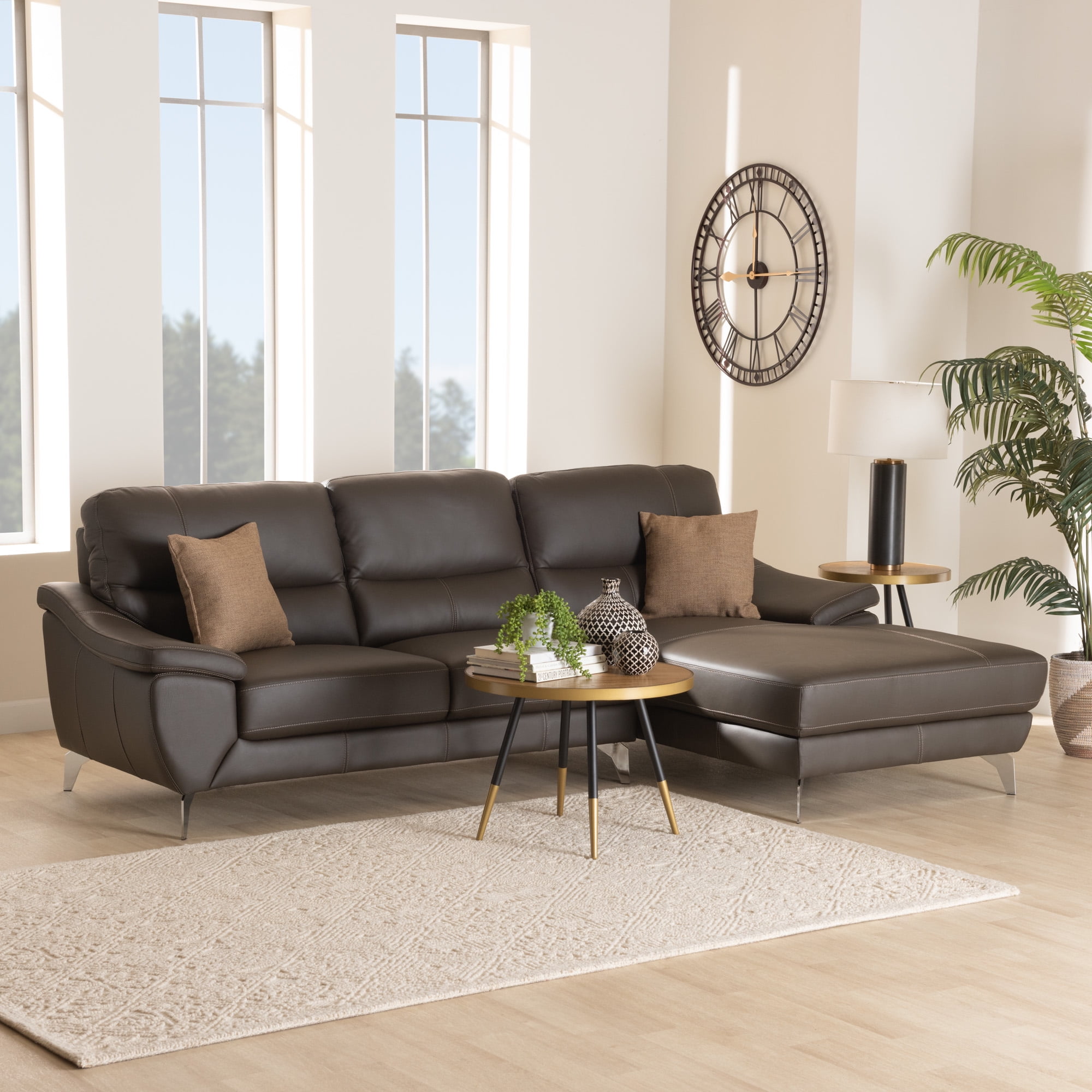 Baxton Studio Townsend Modern Brown Full Leather Sectional Sofa with Right Facing Chaise Baxton Studio Townsend Modern Brown Full Leather Sectional Sofa with Right Facing Chaise