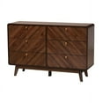 thumbnail image 1 of Baxton Studio Markell Mid-Century Modern Transitional Walnut Brown Finished Wood 6-Drawer Dresser, 1 of 13