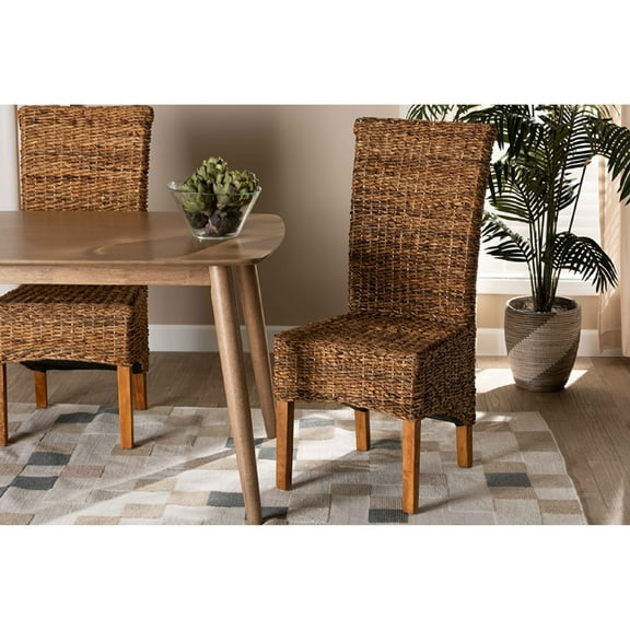 Baxton Studio Trianna Rustic Transitional Natural Abaca and Brown Finished Wood Dining Chair