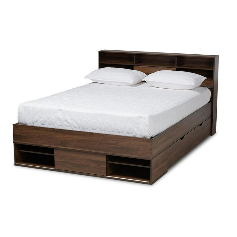 Baxton Studio Tristan Modern and Contemporary Walnut Brown Finished Wood 1-Drawer Queen Size Platform Storage Bed with Shelves Baxton Studio Tristan Modern and Contemporary Walnut Brown Finished Wood 1-Drawer Queen Size Platform Storage Bed with Shelves