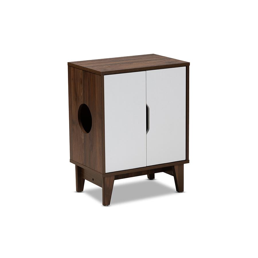 Baxton Studio TwoTone Walnut Brown and White Finished 2Door Wood Cat
