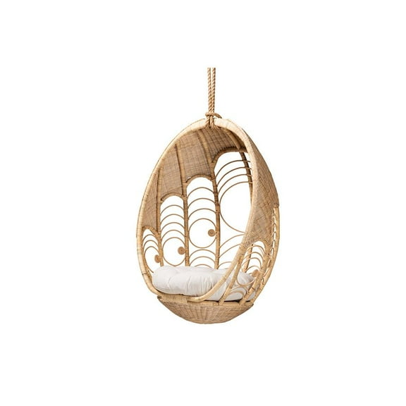 Baxton Studio Umika Modern Bohemian Hanging Chair with Cushion, Natural Brown Rattan