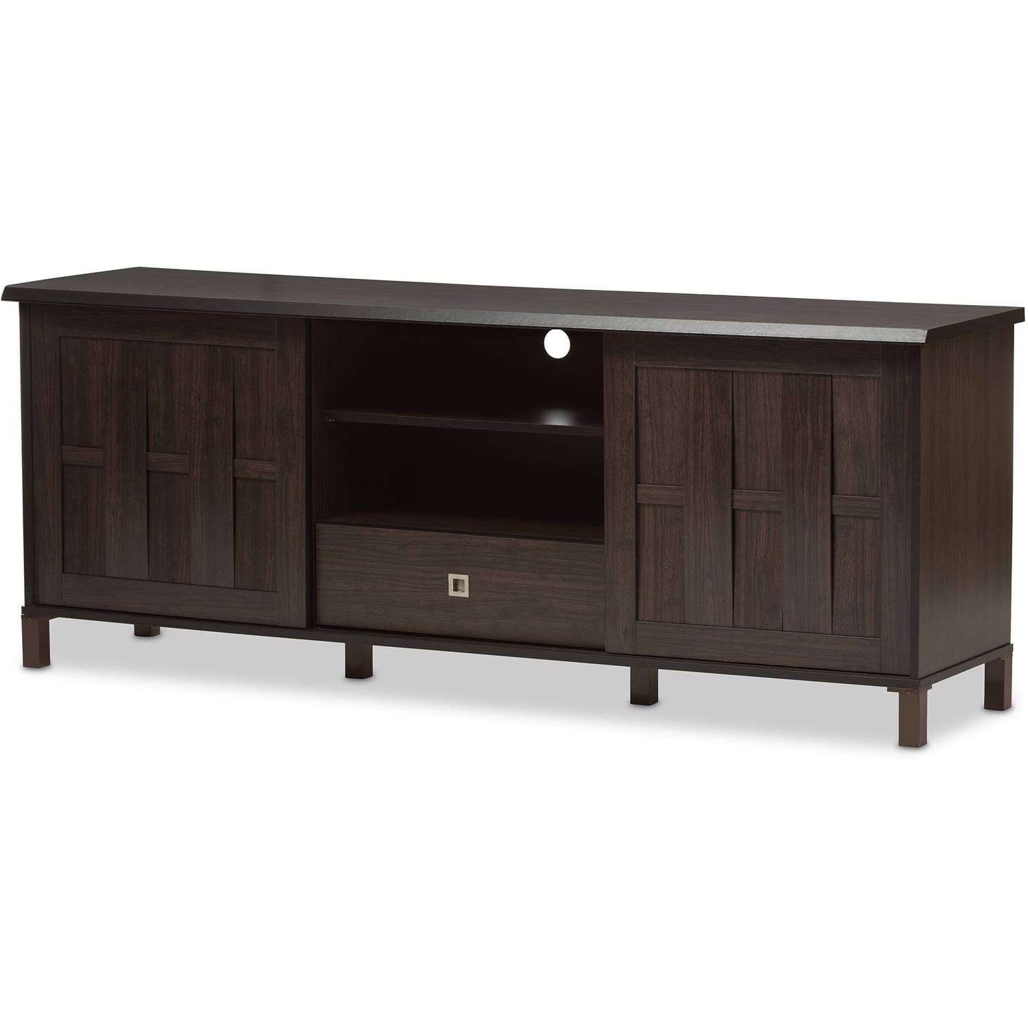 Baxton Studio Unna 70-Inch Dark Brown Wood TV Cabinet with 2 Sliding Doors and Drawer Baxton Studio Unna 70-Inch Dark Brown Wood TV Cabinet with 2 Sliding Doors and Drawer