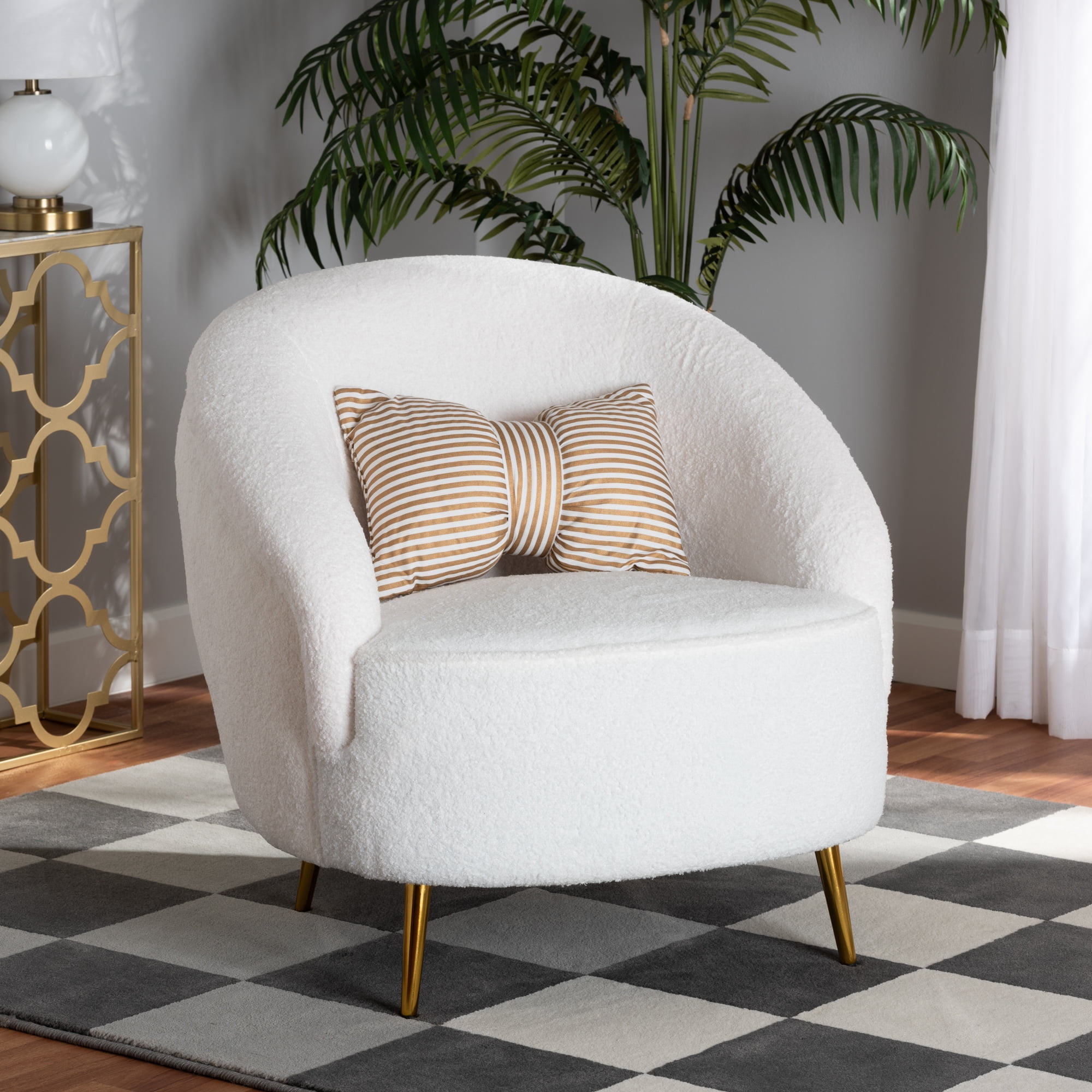 Baxton Studio Urian Club Chair White and Gold Walmart