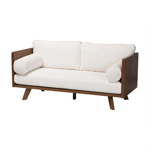 Baxton Studio Uriel Mid-Century Modern Cream Boucle Fabric Sofa