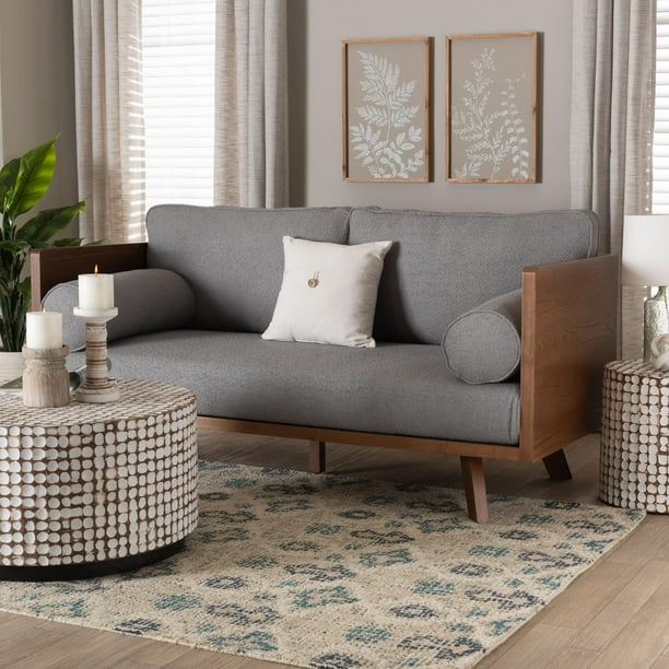 Baxton Studio Uriel Mid Century Sofa 2 Seater Walnut Brown Size 00 inch