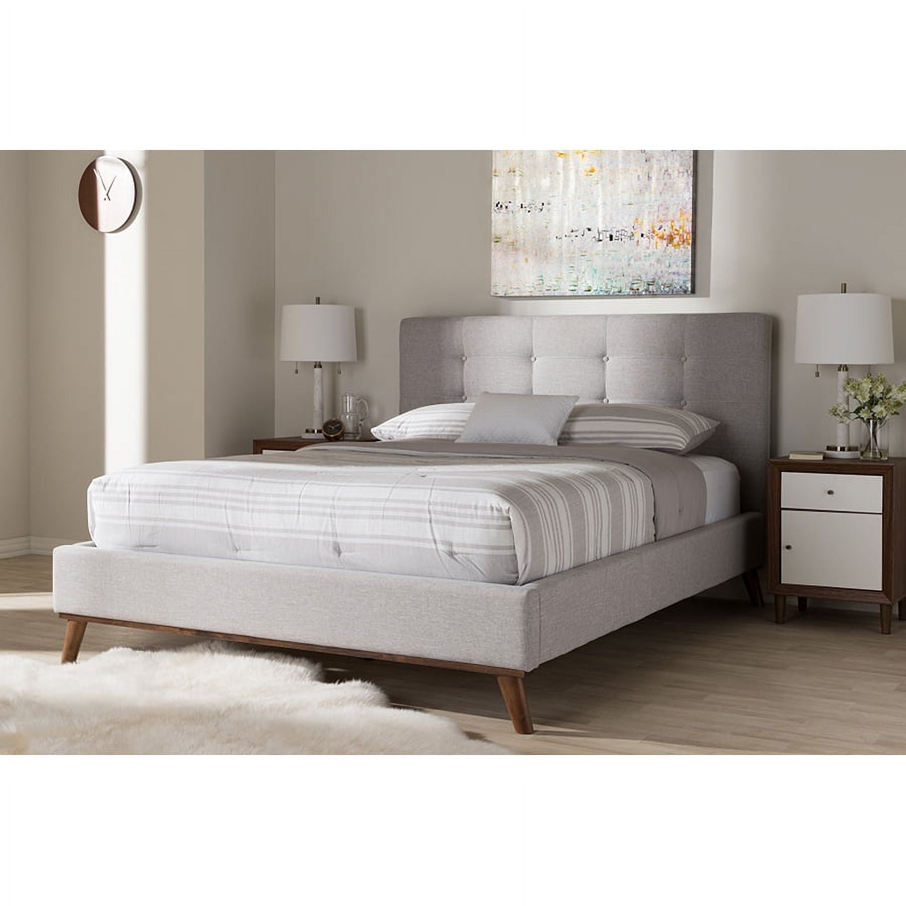 Valencia Mid-Century Modern Gray Upholstered Full Bed with Tufted Headboard