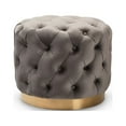 thumbnail image 1 of Baxton Studio Valeria Glam Gray Velvet Fabric Upholstered Gold-Finished Button Tufted Ottoman, 1 of 4