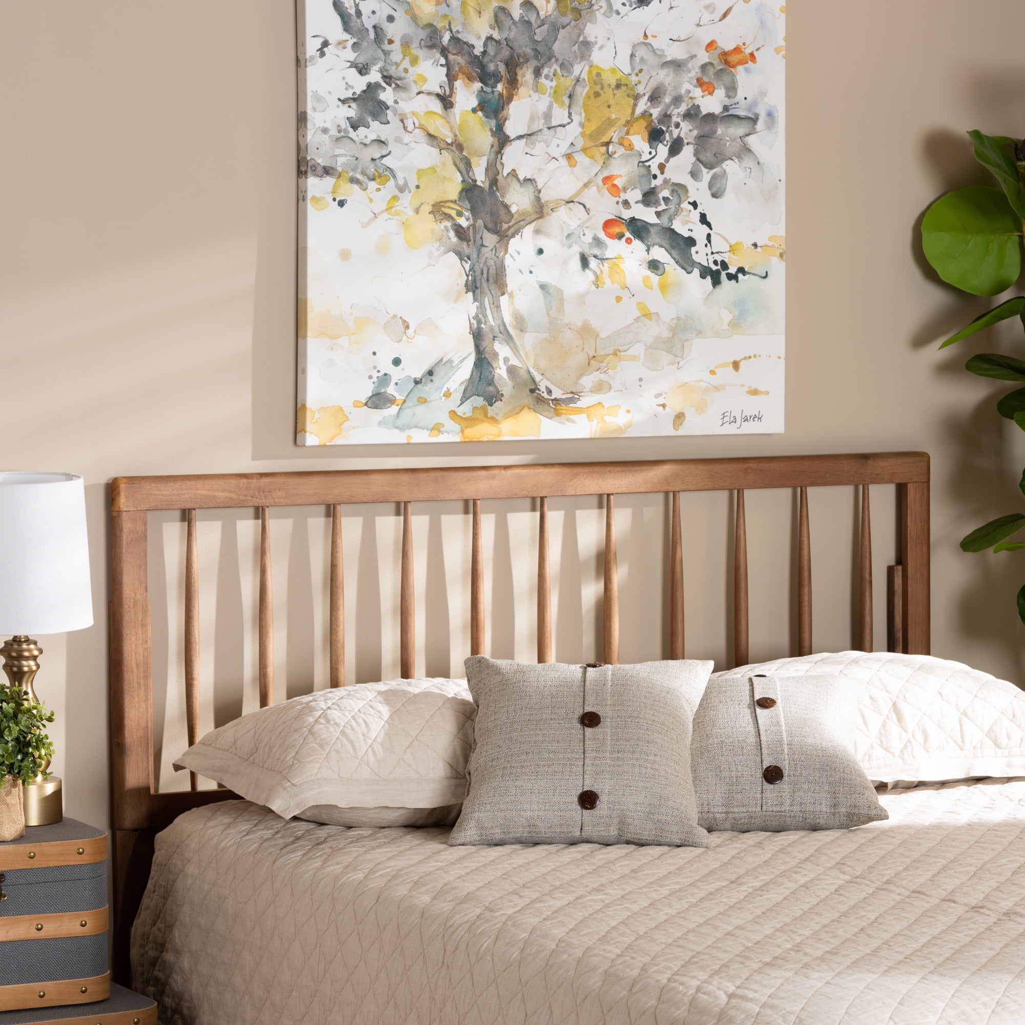 Baxton Studio Valin Contemporary/Modern Back Support Rubberwood Headboard, Full, Ash Walnut