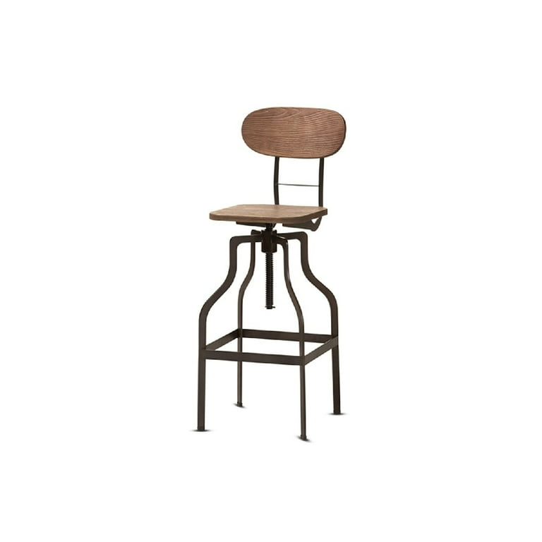 Baxton Studio Varek Vintage Rustic Industrial Style Wood and Rust Finished Steel Adjustable Swivel Bar Stool